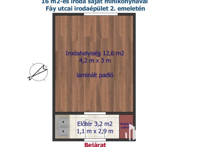 16 m2-es iroda saját minikonyhával Fáy utcai irodaépületben
